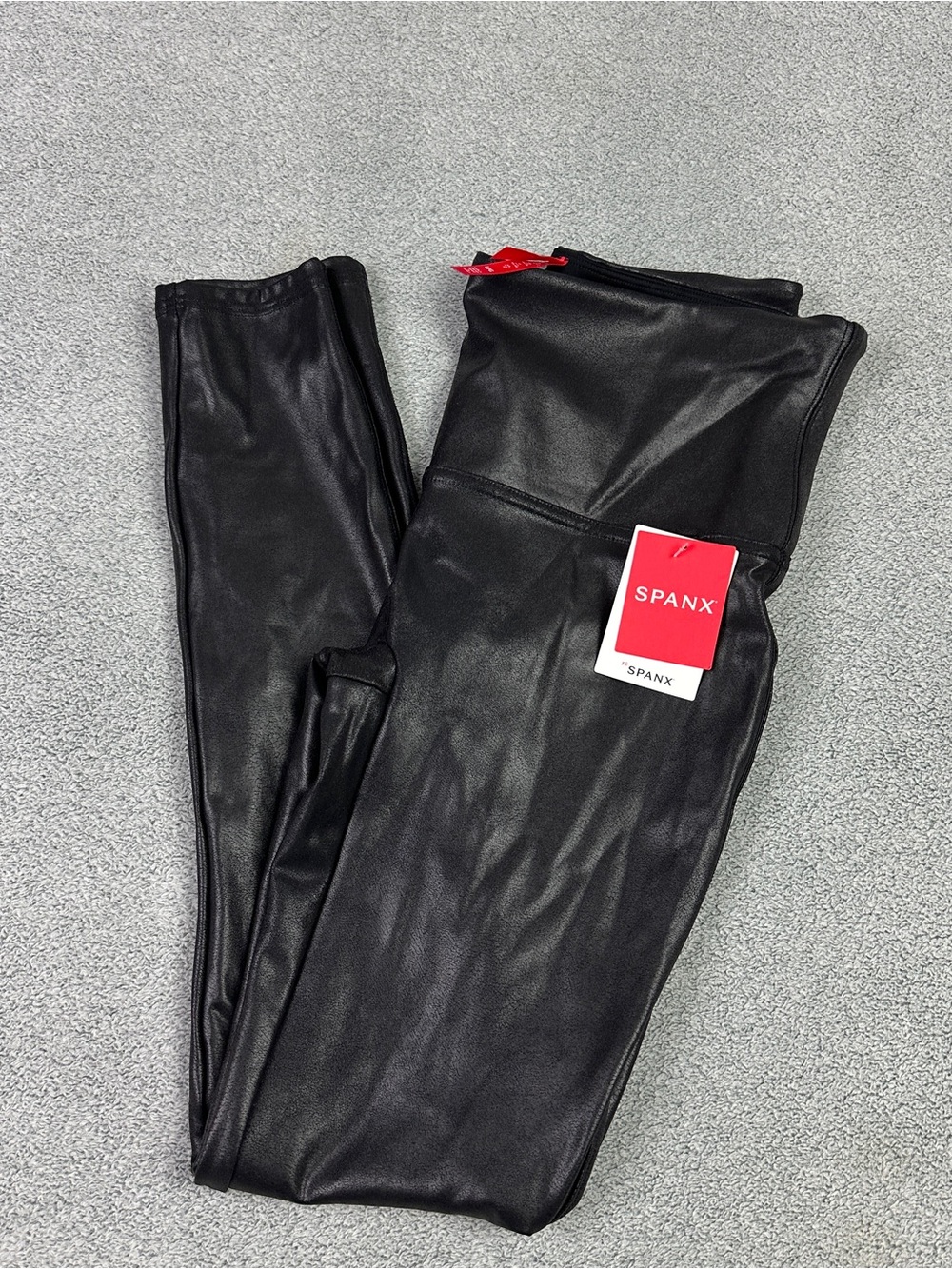 Spanx Faux Leather Leggings Womens L Black Stretch Slimming Edgy Vegan NEW